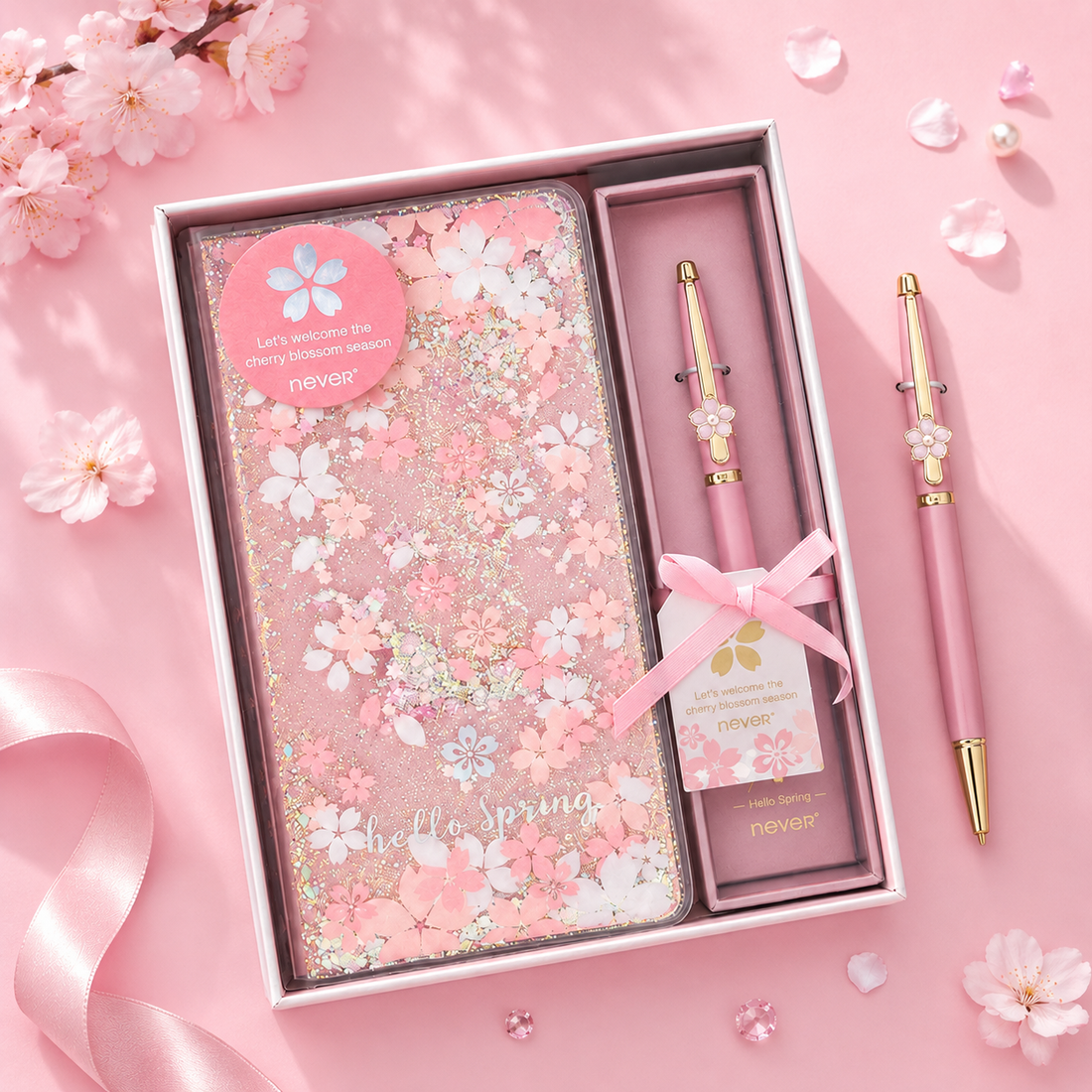 Sakura Spring Liquid Glitter Journal & Gel Pen Gift Set