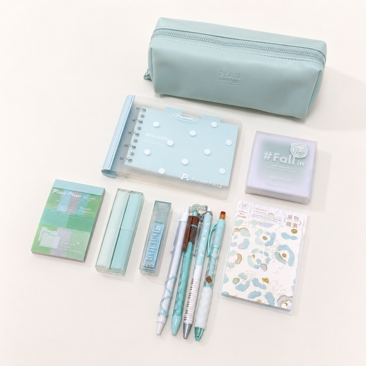 Aesthetic Mint Green Stationery Gift Set by Planwith - detail view for stationery gift set | Lumiyear