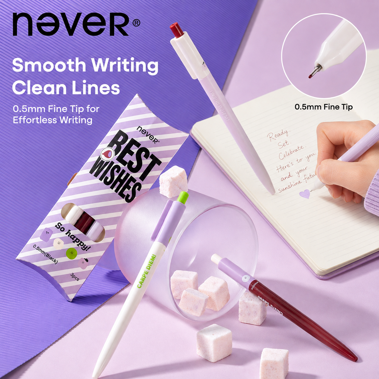 Taro Pie Color-Block Gel Pen Set (3 Pcs)