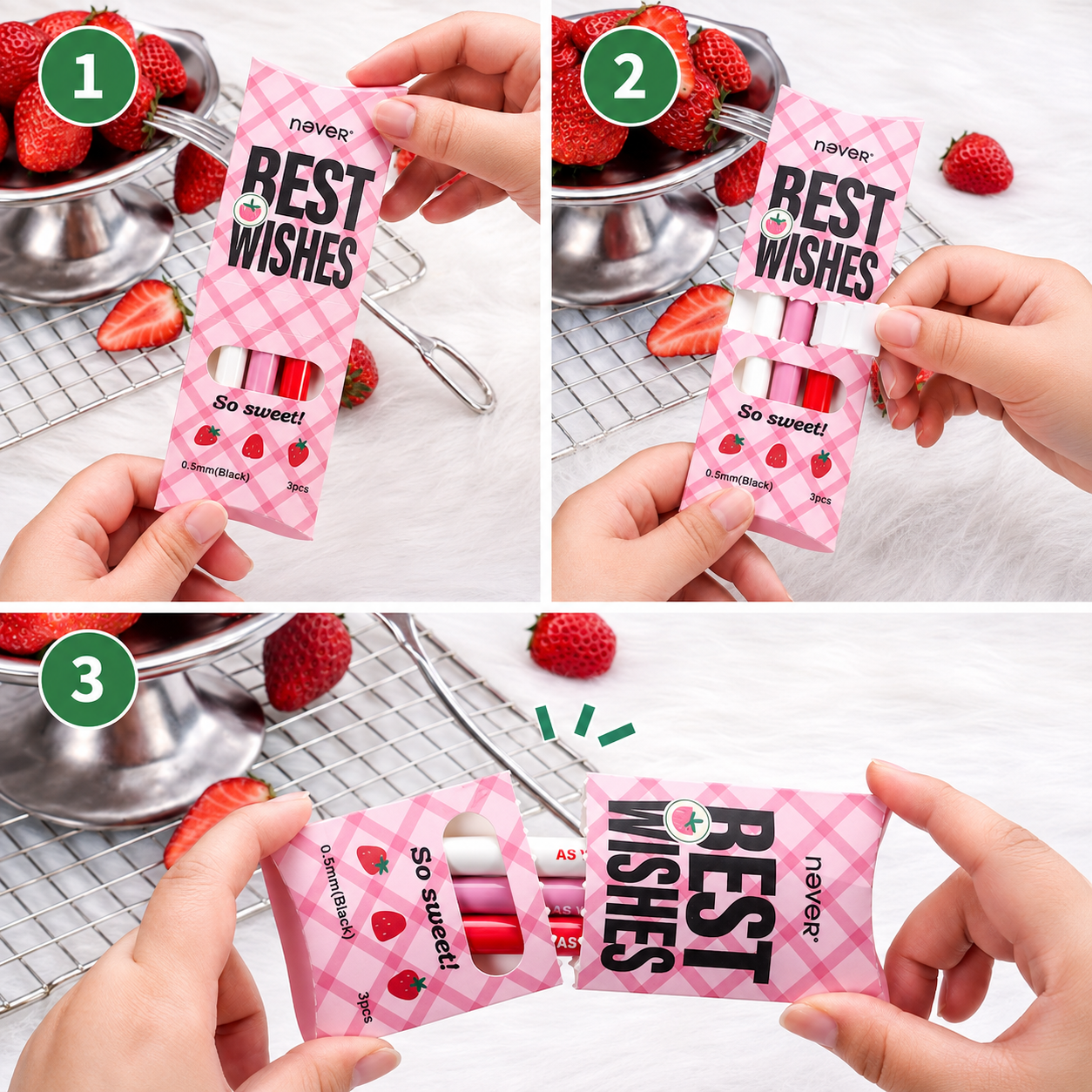 Strawberry Pie Color-Block Gel Pen Set (3 Pcs)