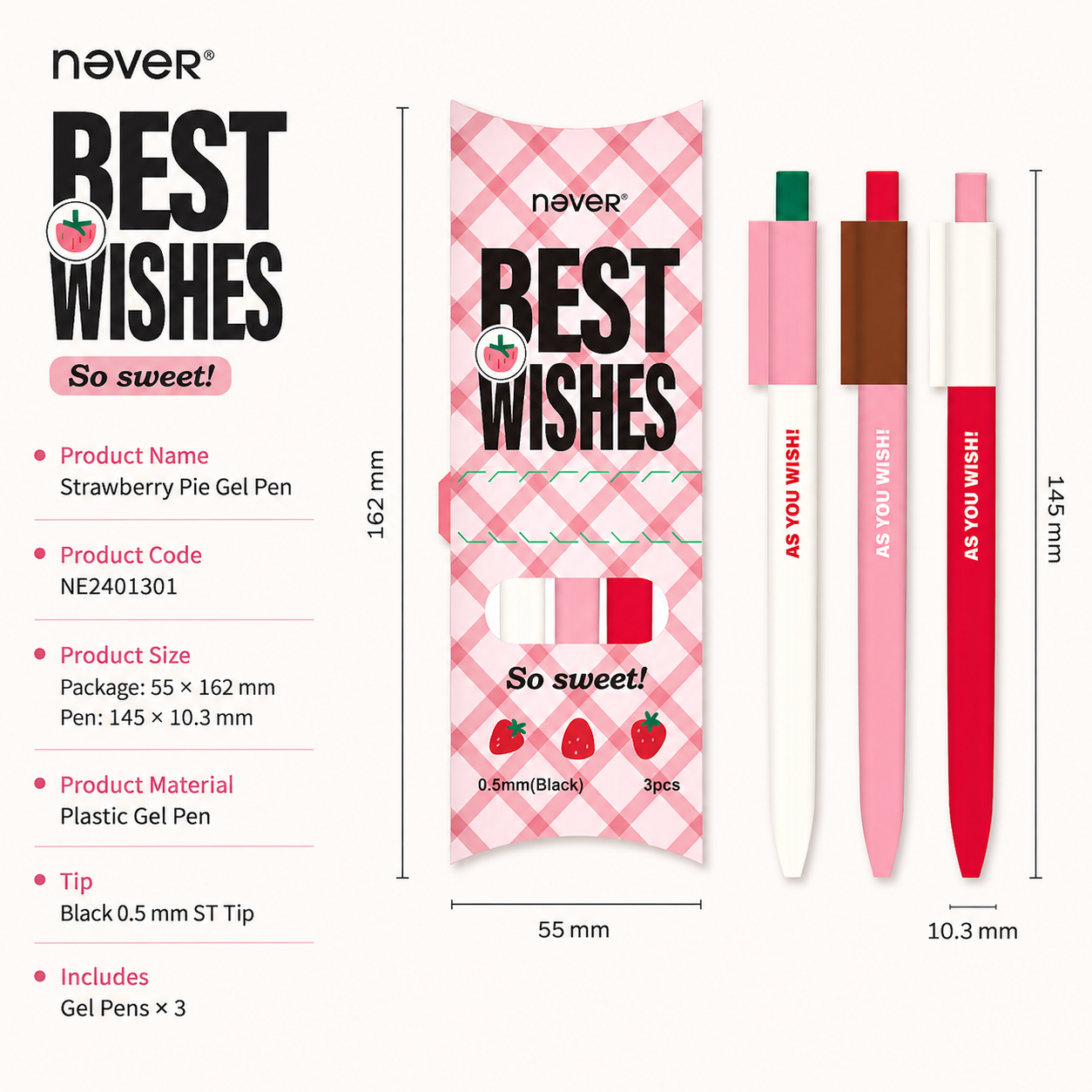 Strawberry Pie Color-Block Gel Pen Set (3 Pcs)