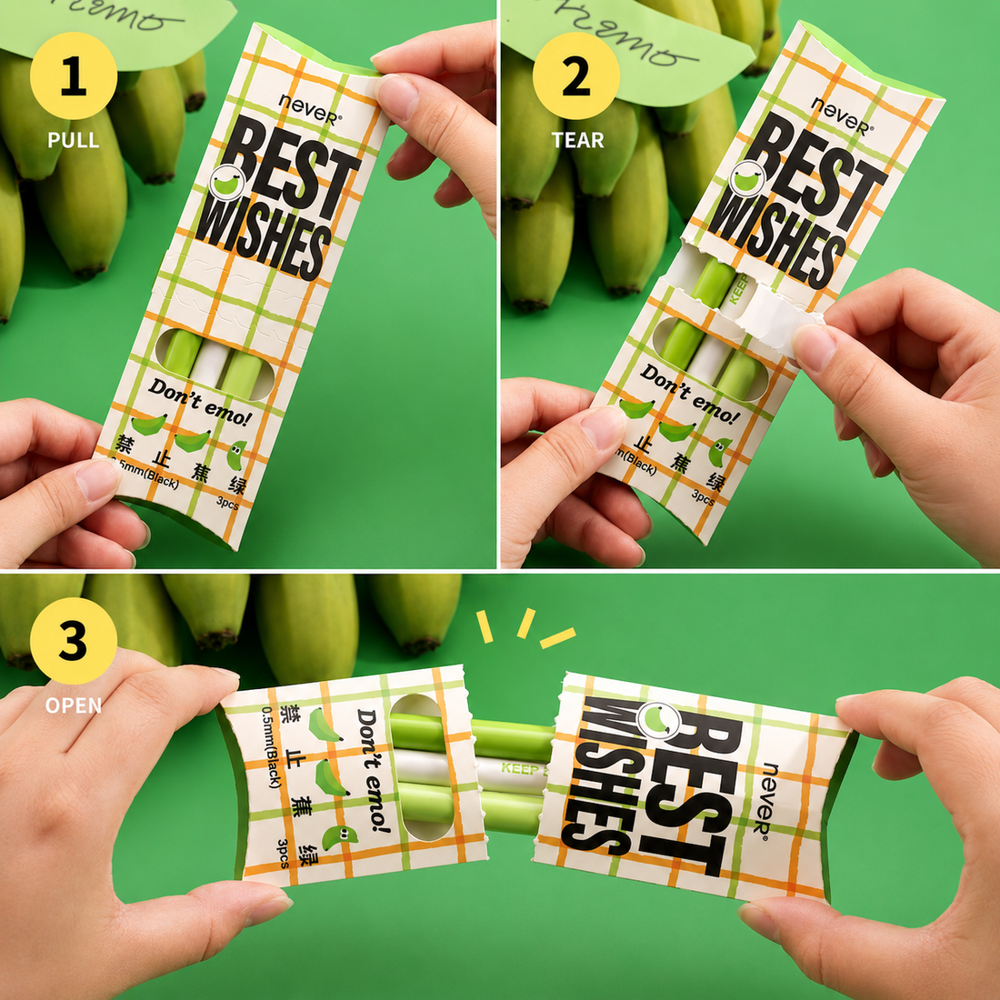 Banana Pie Color-Block Gel Pen Set (3 Pcs)