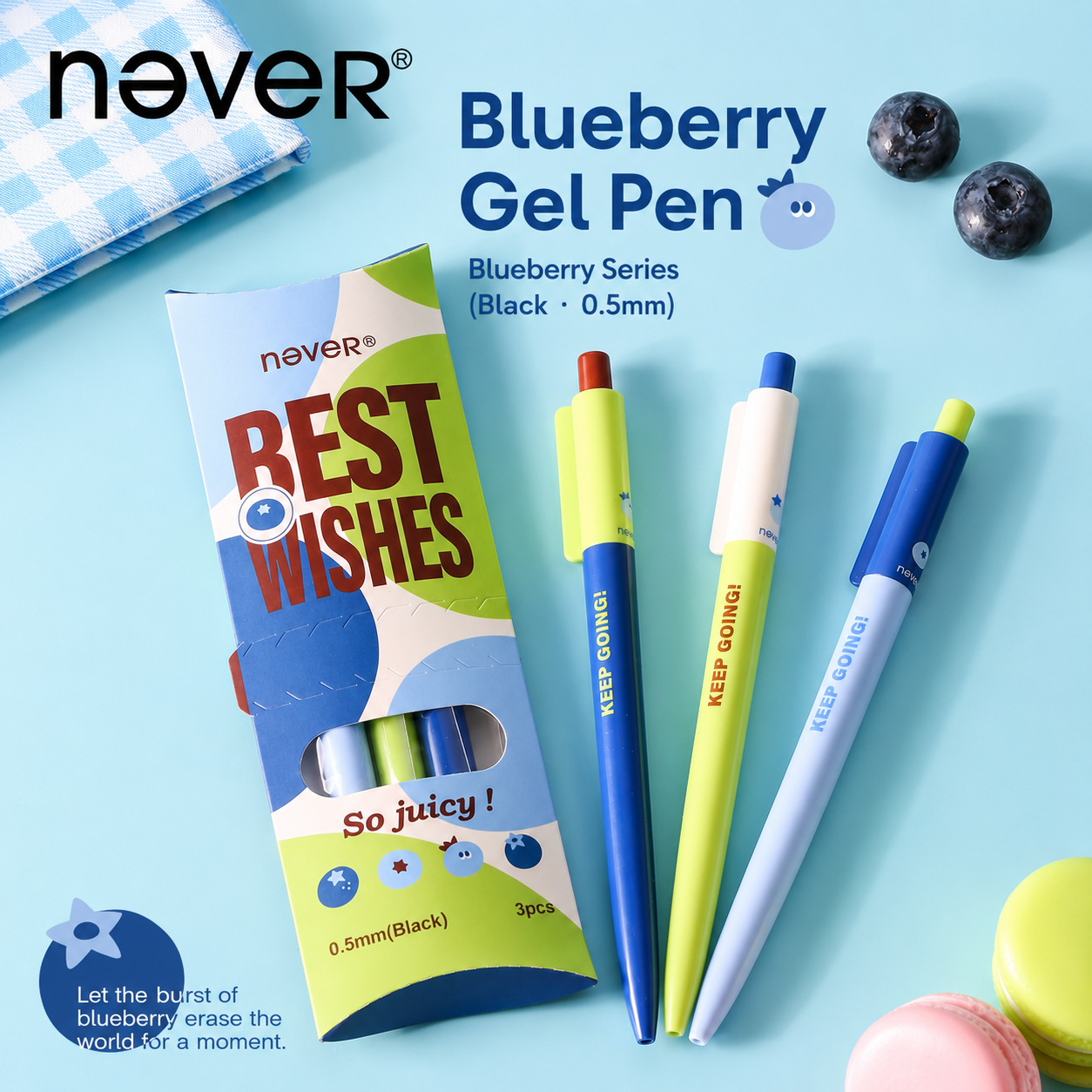 Blueberry Pie Color-Block Gel Pen Set (3 Pcs)