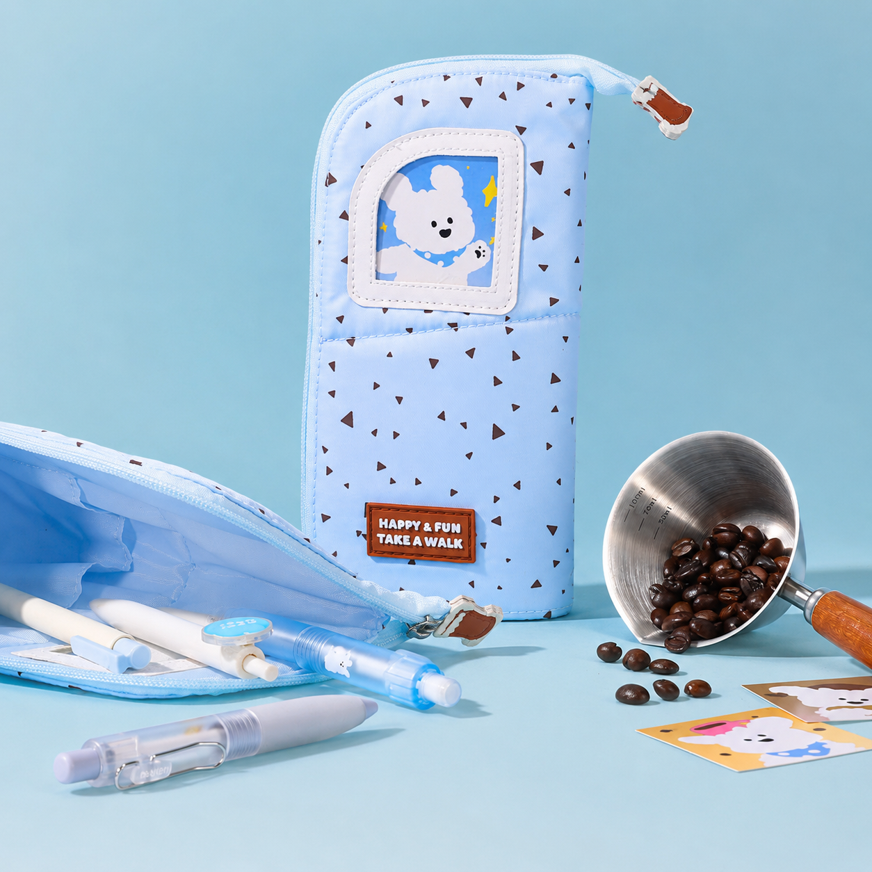 Coffee Puppy Standing Pencil Pouch 2-in-1 Fold-Down Pen by never - color option view for journaling writing tool | Lumiyear