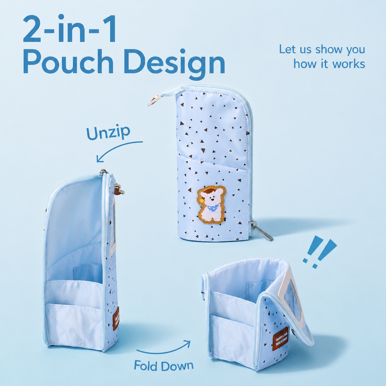 Coffee Puppy Standing Pencil Pouch 2-in-1 Fold-Down Pen Cup by never - inside detail for journaling writing tool | Lumiyear