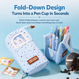 Coffee Puppy Standing Pencil Pouch 2-in-1 Fold-Down Pen Cup