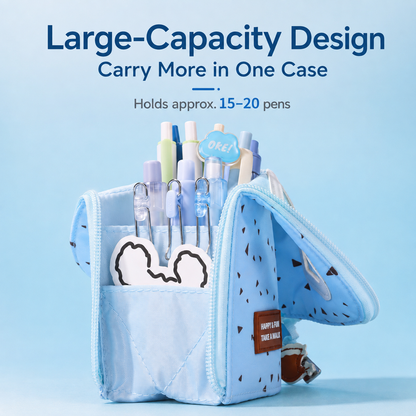 Coffee Puppy Standing Pencil Pouch 2-in-1 Fold-Down Pen Cup by never - detail view for journaling writing tool | Lumiyear