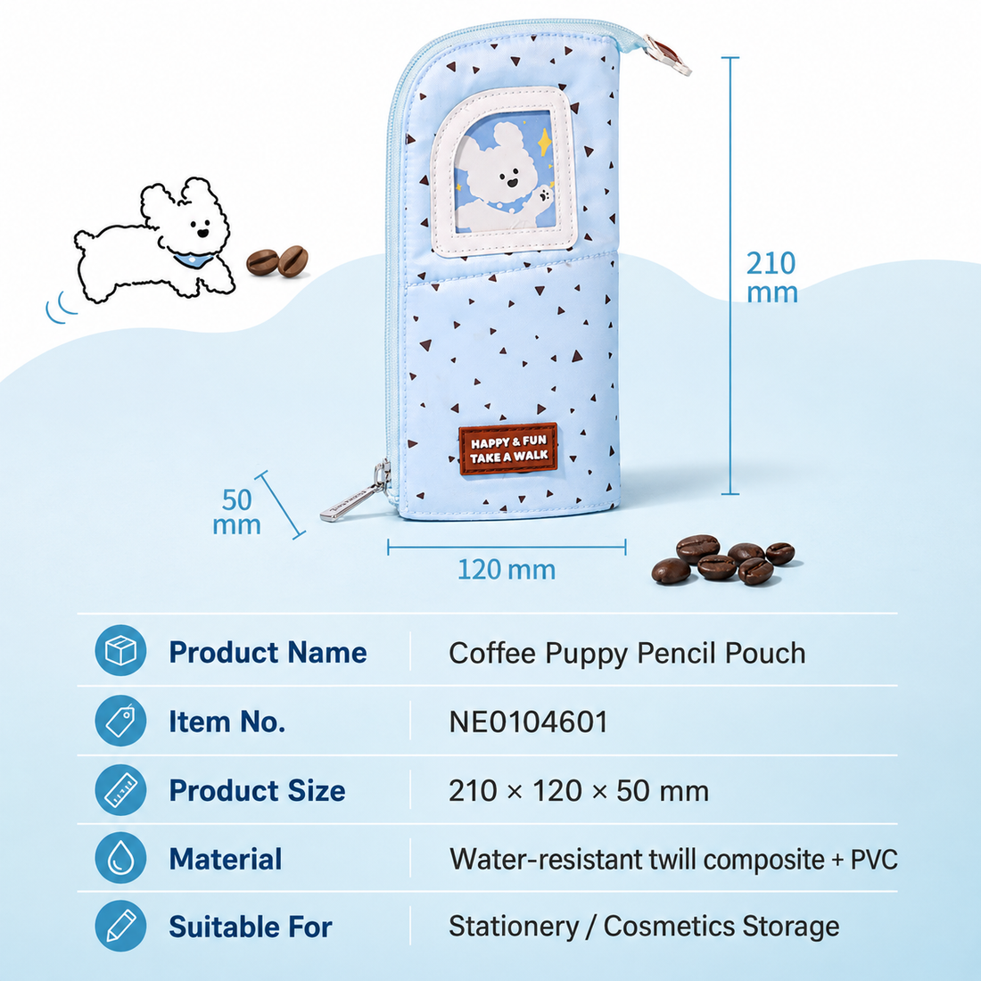 Coffee Puppy Standing Pencil Pouch 2-in-1 Fold-Down Pen by never - color option view for journaling writing tool | Lumiyear