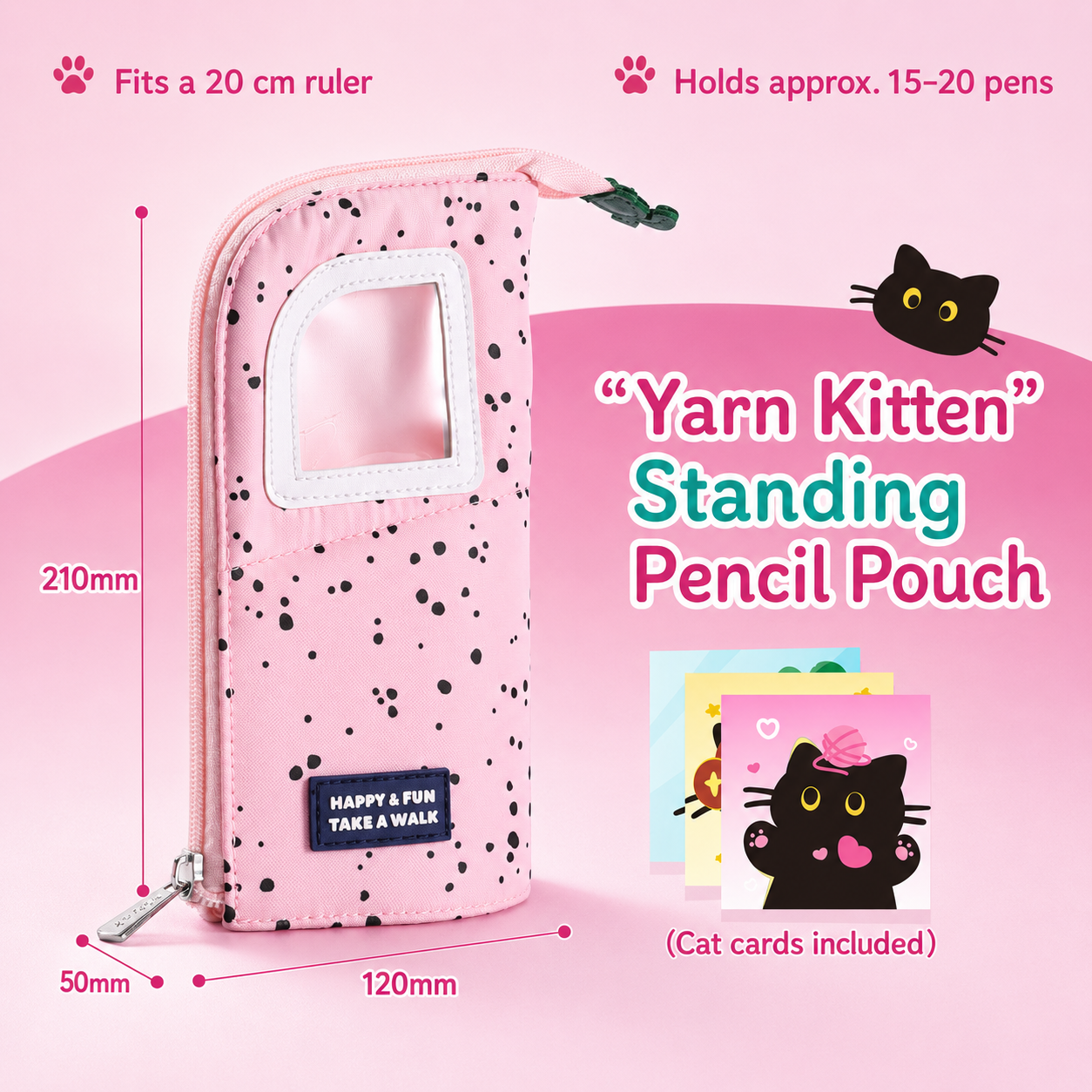 Yarn Kitten Standing Pencil Pouch 2-in-1 Fold-Down Pen Cup