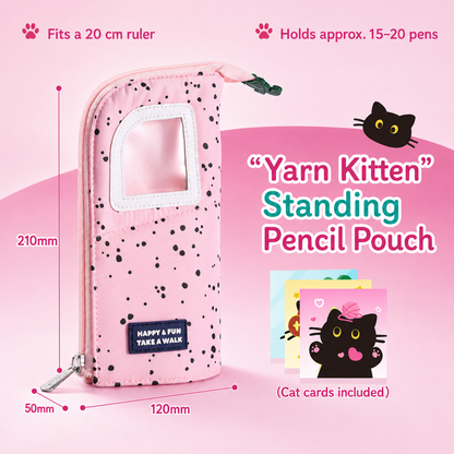 Yarn Kitten Standing Pencil Pouch 2-in-1 Fold-Down Pen Cup