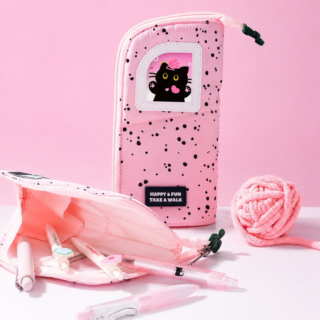 Yarn Kitten Standing Pencil Pouch 2-in-1 Fold-Down Pen Cup