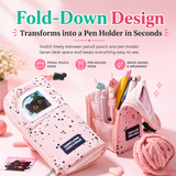 Yarn Kitten Standing Pencil Pouch 2-in-1 Fold-Down Pen Cup