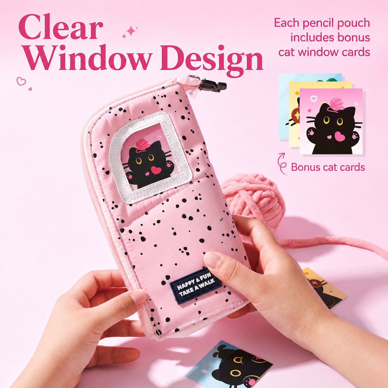 Yarn Kitten Standing Pencil Pouch 2-in-1 Fold-Down Pen Cup