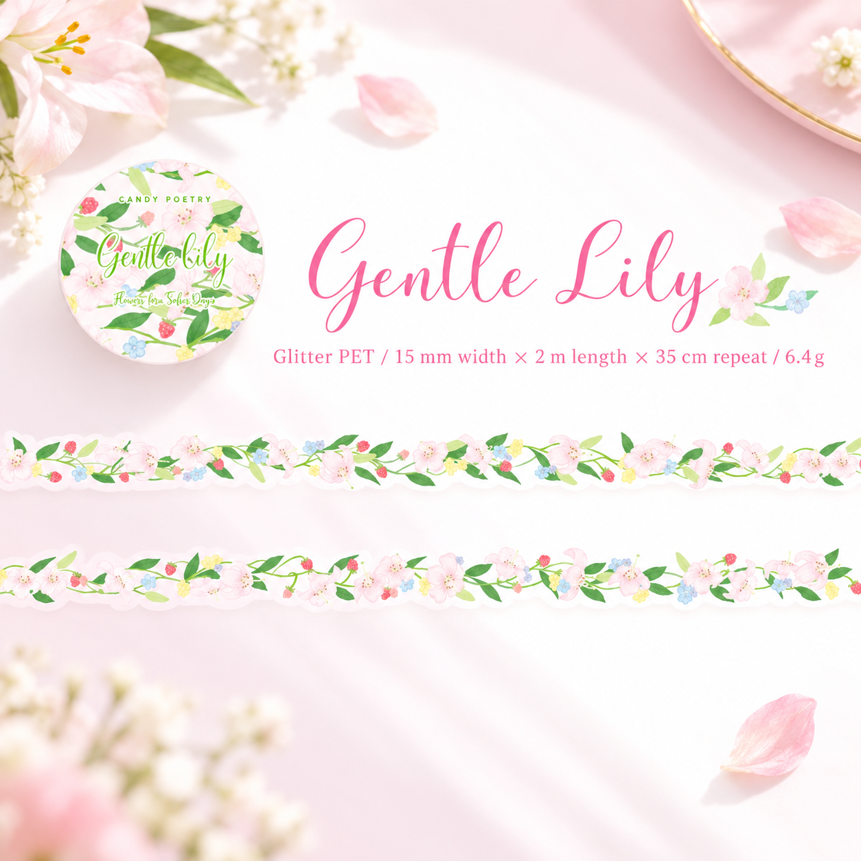 Flower Vine Story Glitter PET Tape (15mm x 2m)