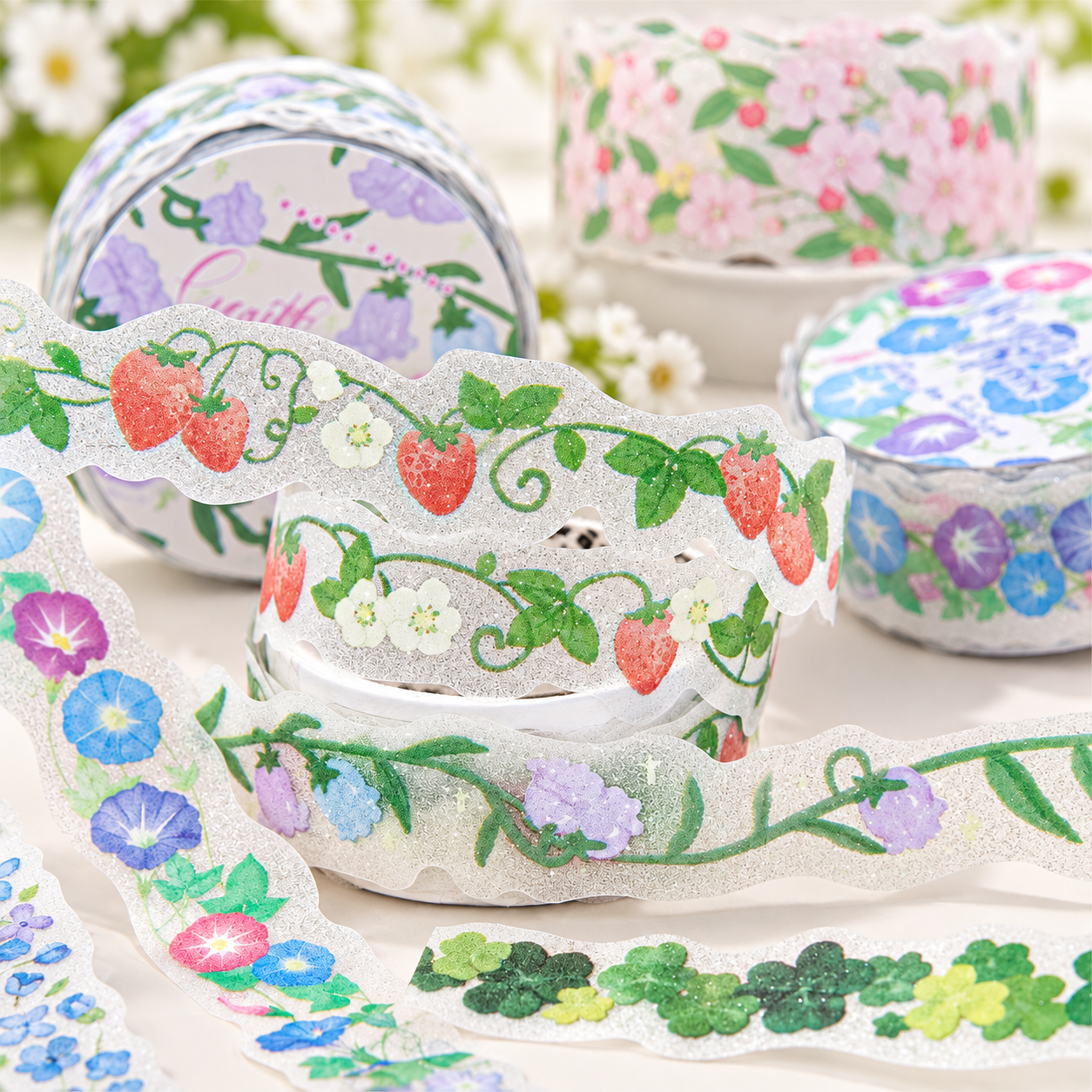 Flower Vine Story Glitter PET Tape (15mm x 2m)