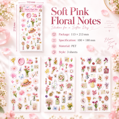 Wandering Blossom PET Floral Sticker Pack (3 Sheets)