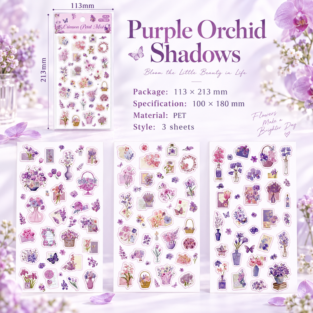 Wandering Blossom PET Floral Sticker Pack (3 Sheets)