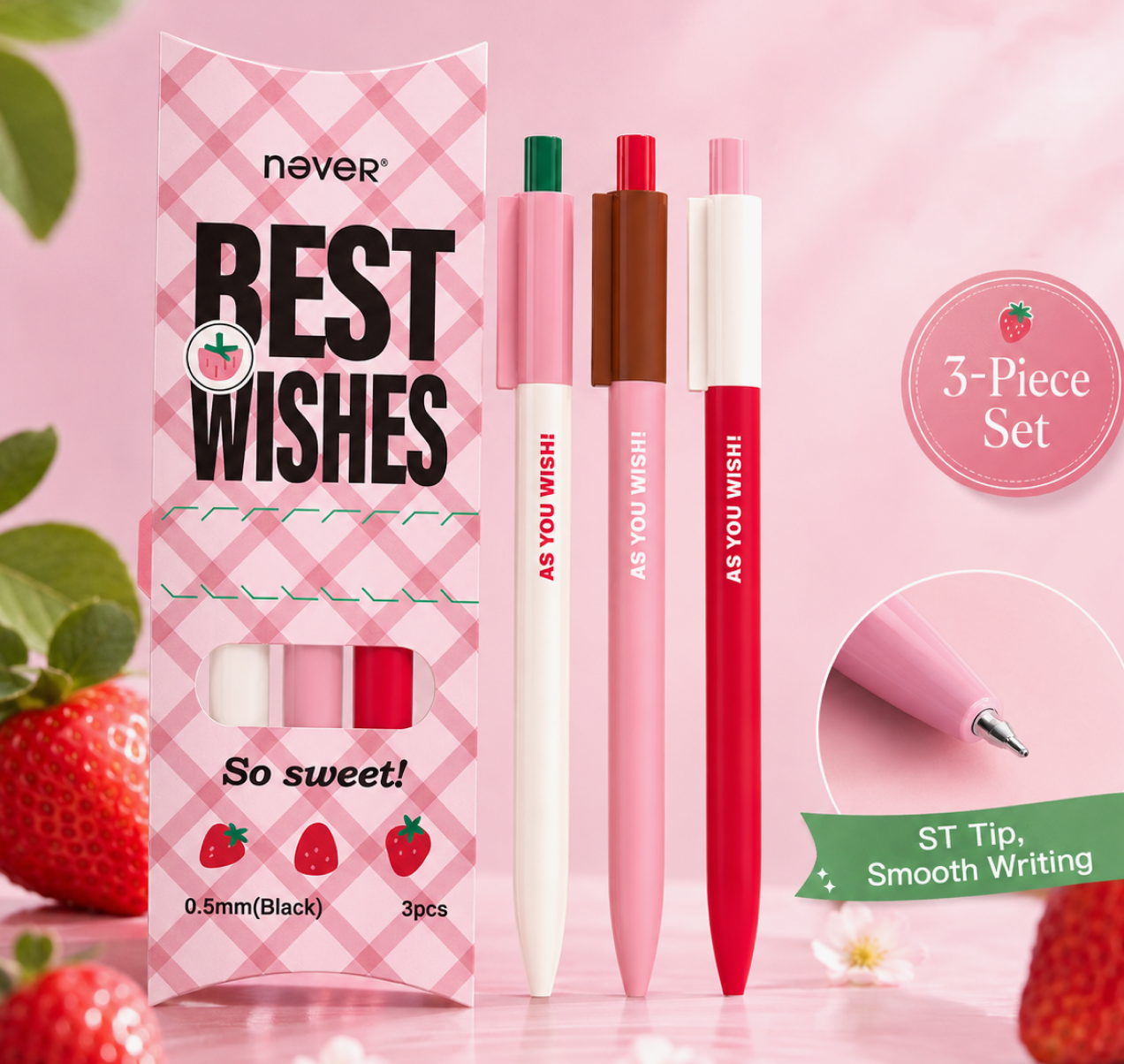 Strawberry Pie Color-Block Gel Pen Set (3 Pcs) by never - main product view for journaling writing tool | Lumiyear