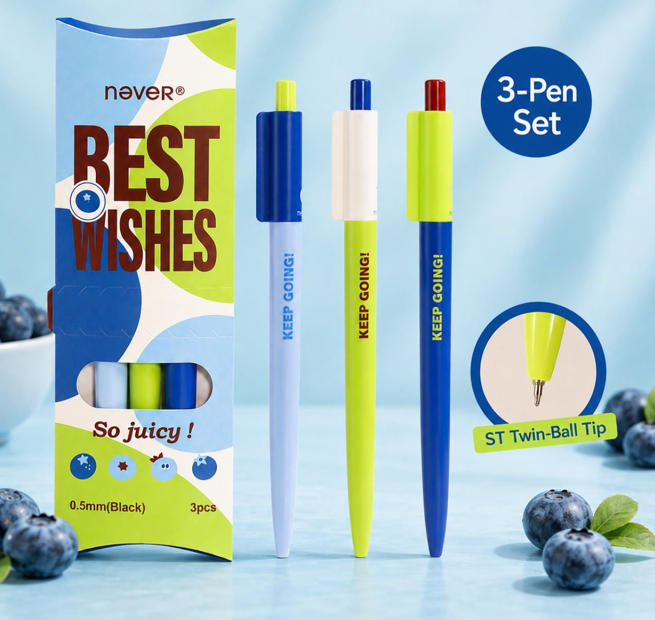 Blueberry Pie Color-Block Gel Pen Set (3 Pcs)