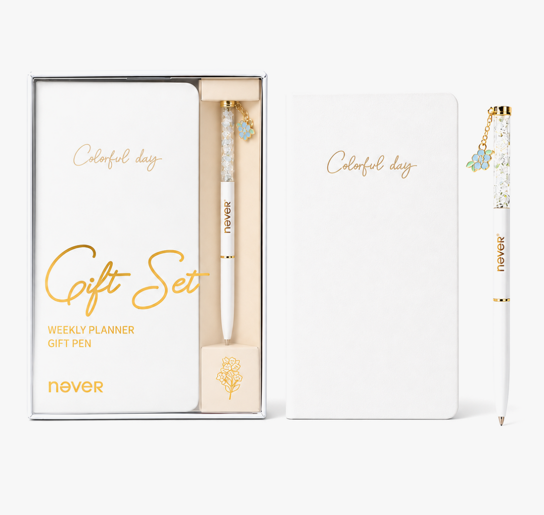 Garden Series Slim Weekly Planner & Crystal Charm Gel Pen Gift Set