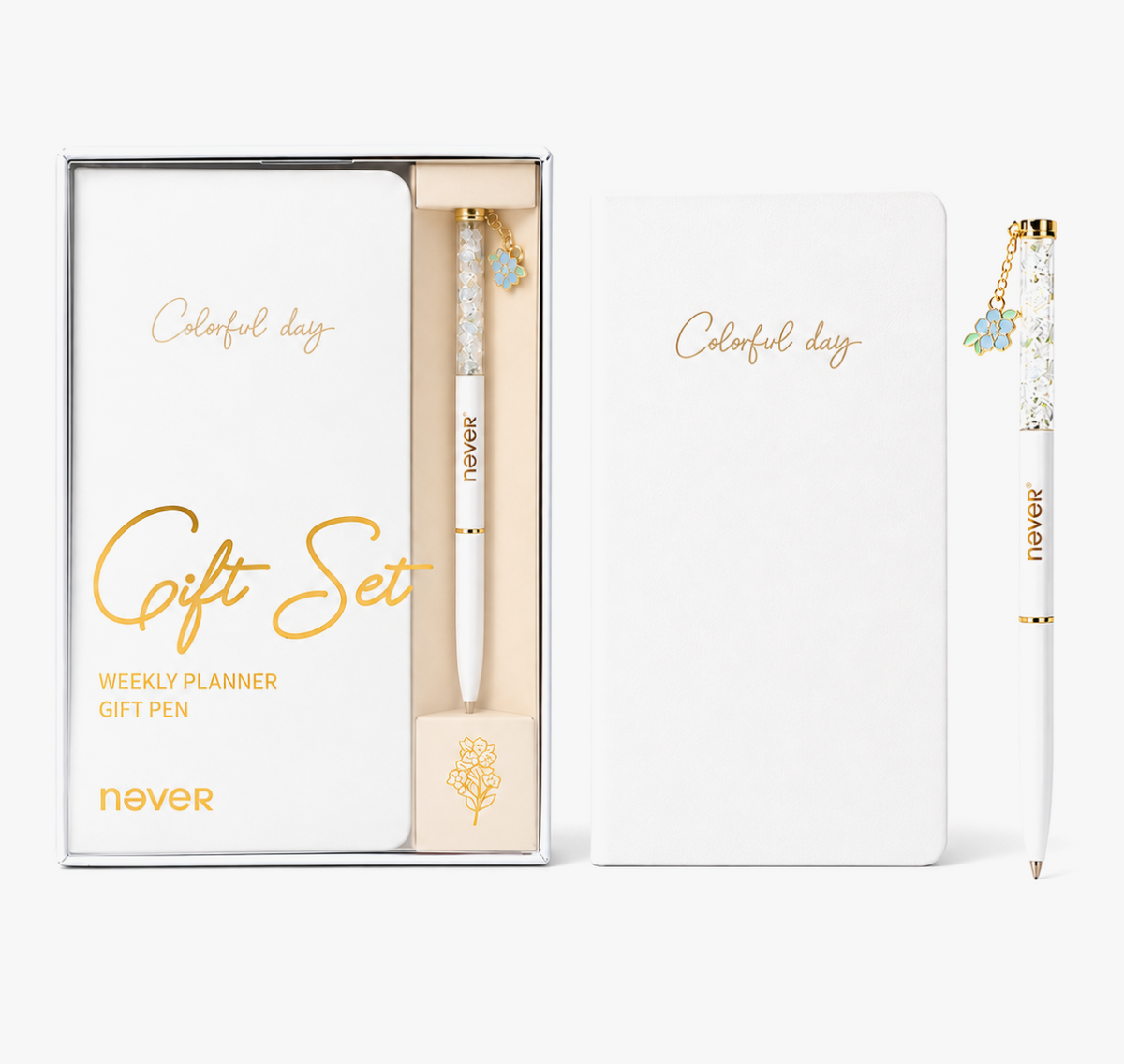 Garden Series Slim Weekly Planner & Crystal Charm Gel Pen Gift Set