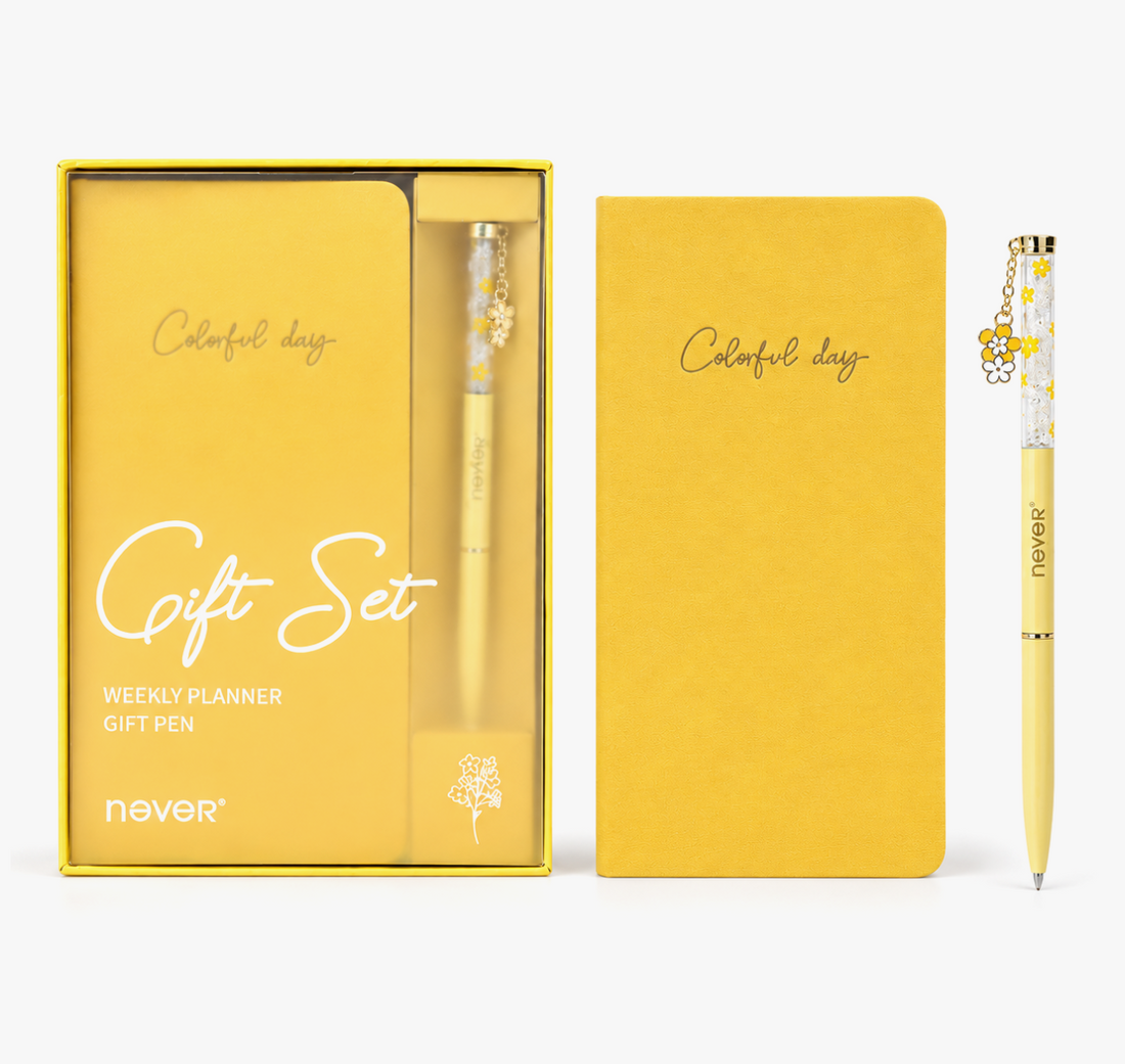 Garden Series Slim Weekly Planner & Crystal Charm Gel Pen Gift Set