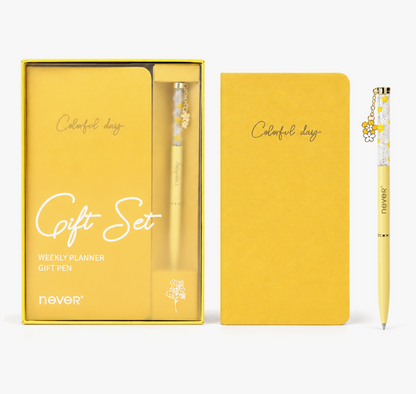 Garden Series Slim Weekly Planner & Crystal Charm Gel Pen Gift Set