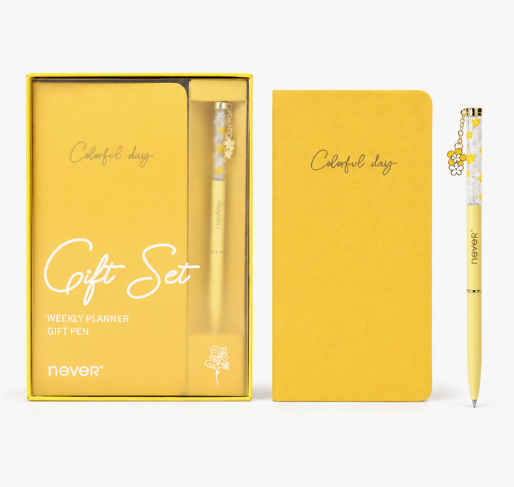 Garden Series Slim Weekly Planner & Crystal Charm Gel Pen Gift Set