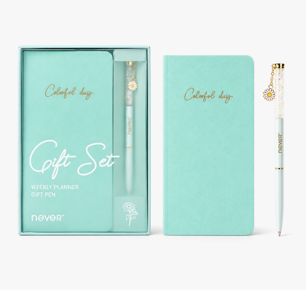 Garden Series Slim Weekly Planner & Crystal Charm Gel Pen Gift Set
