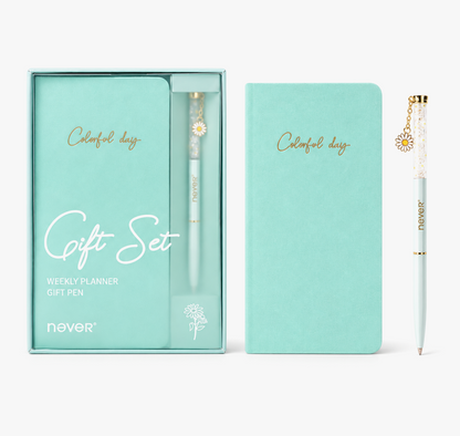 Garden Series Slim Weekly Planner & Crystal Charm Gel Pen Gift Set