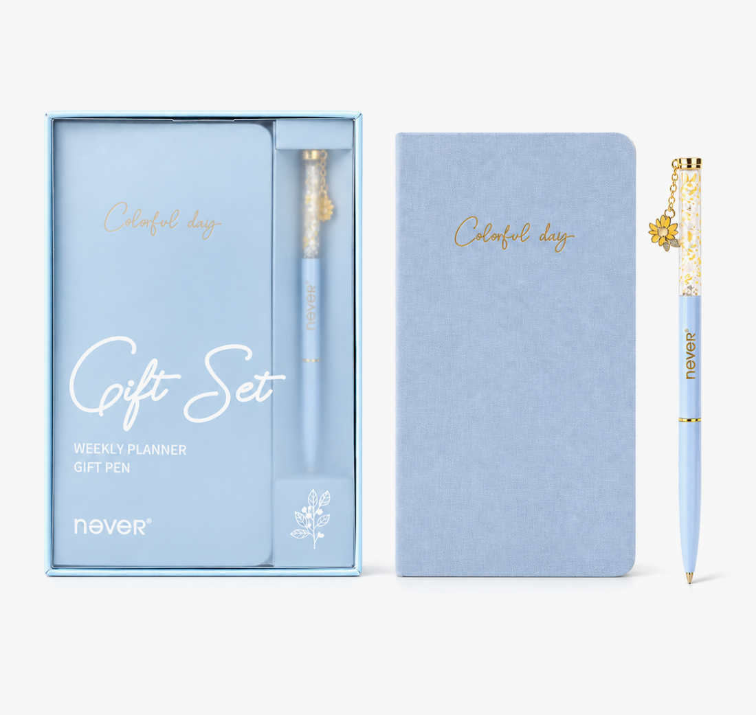 Garden Series Slim Weekly Planner & Crystal Charm Gel Pen Gift Set