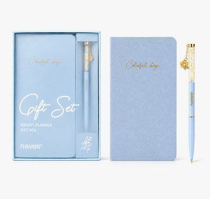 Garden Series Slim Weekly Planner & Crystal Charm Gel Pen Gift Set