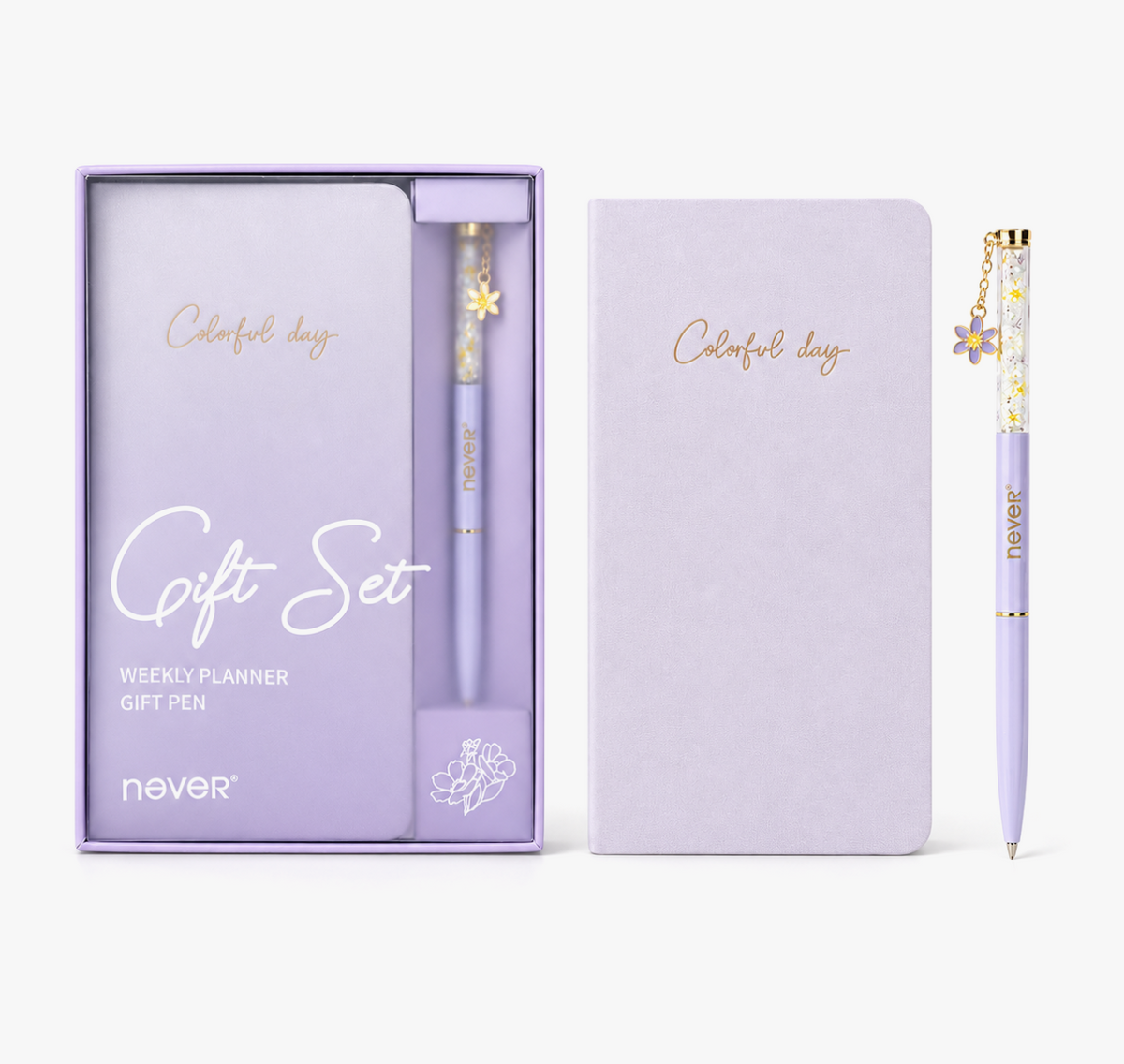 Garden Series Slim Weekly Planner & Crystal Charm Gel Pen Gift Set