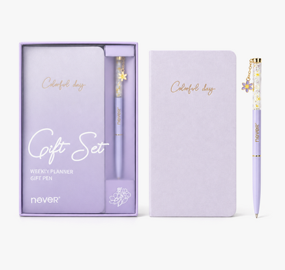 Garden Series Slim Weekly Planner & Crystal Charm Gel Pen Gift Set