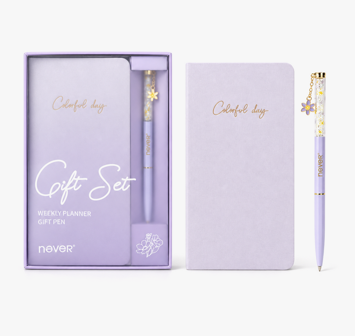 Garden Series Slim Weekly Planner & Crystal Charm Gel Pen Gift Set