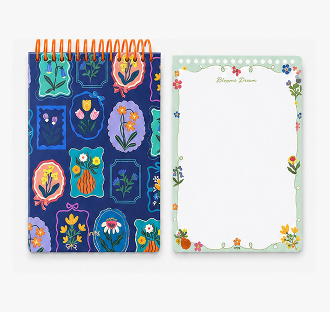 "Pastoral Florals" A5 Top-Flip Spiral Notebook by inrik - detail view for journaling notebook | Lumiyear