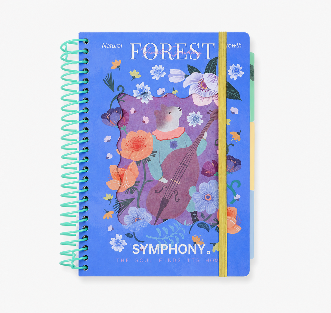 "Symphony of the Wild" A5 Large Spiral Notebook by inrik - lifestyle stationery view for journaling notebook | Lumiyear