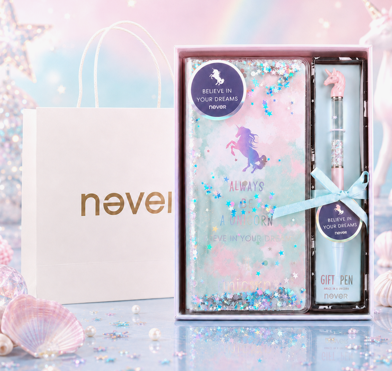 Unicorn Dream Liquid Glitter Journal & Gel Pen Gift Set