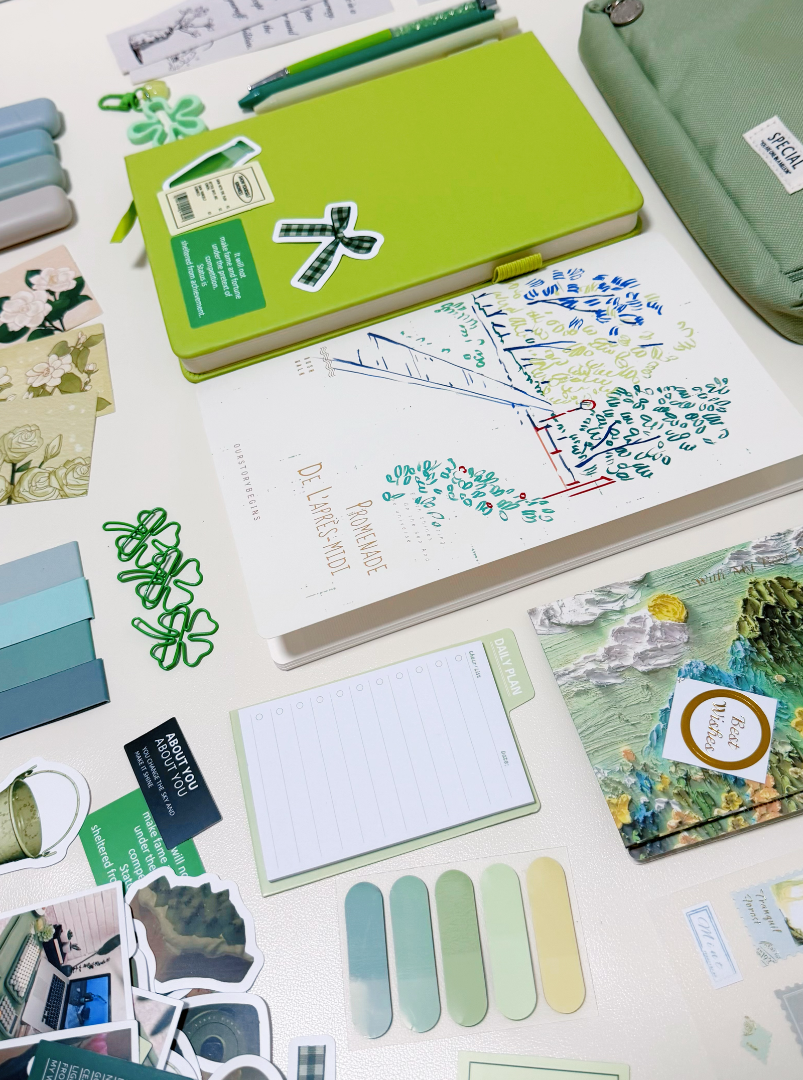 Green Stationery Set - packaging view for aesthetic stationery | Lumiyear