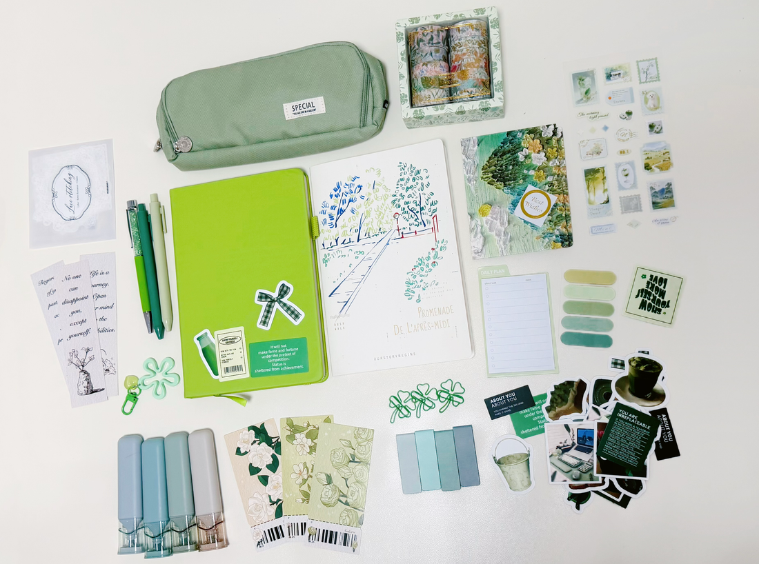 Green Stationery Set - color option view for aesthetic stationery | Lumiyear