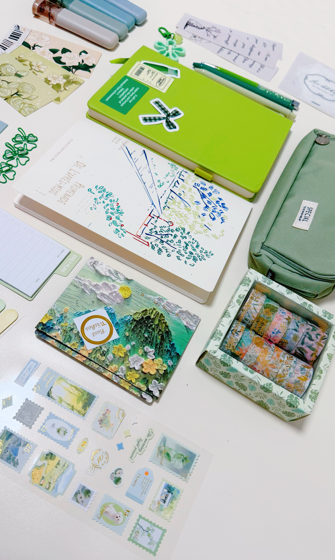 Green Stationery Set - lifestyle stationery view for aesthetic stationery | Lumiyear